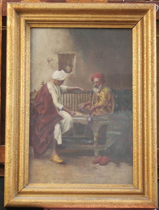Orientalist School Street scene with game players, 12 x 8in.